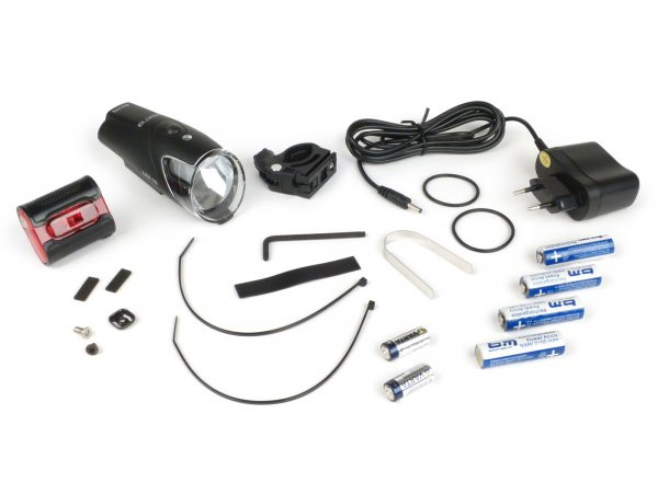 Fahrradscheinwerfer  Fahrradlampen Set Batterie Led Ixon Iq Front + Ixback Senso Mit Akkus Und Ladegerät 40 Lux