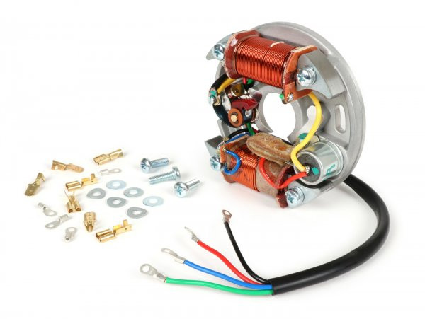 Ontsteking vespa Grondplaat (kontaktOntsteking, 4 Kabel, 6v 15w, 2 Spulen, korte Kontakte)