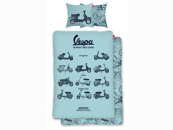 Bettwäsche -vespa The World's Finest Scooter- Größe: 135x200cm / 80x80cm, Blauww, 100% Baumwolle