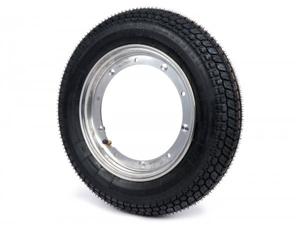 Komplettrad (Band Fahrbereit naar Velg Montiert) BGM Classic, Vespa Lang frame Px, Sprint, Rally, Gt, Gtr, Ts, T4, Lml Star/stella 3.50  10 Velg Tt 59s (reinforced)  Velg RVS 2.10 10