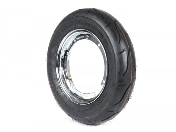 Komplettrad (Band Fahrbereit naar Velg Montiert) BGM Sport, Vespa Lang frame Px, Sprint, Rally, Gt, Gtr, Ts, T4, Lml Star/stella  Chroom