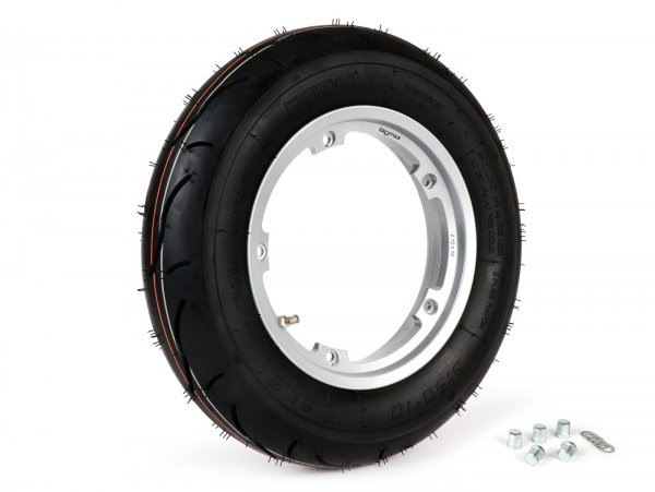 Komplettrad (band Fahrbereit Naar Velg Montiert) -BGM Sport, Slanglos, Vespa Lang Frame Px, Sprint, Rally, Gt, Gtr, Ts, T4, Lml Star/stella- 3.50 - 10 Velg Tl 59s (reinforced) - Velg 2.10-10 - Zilvern