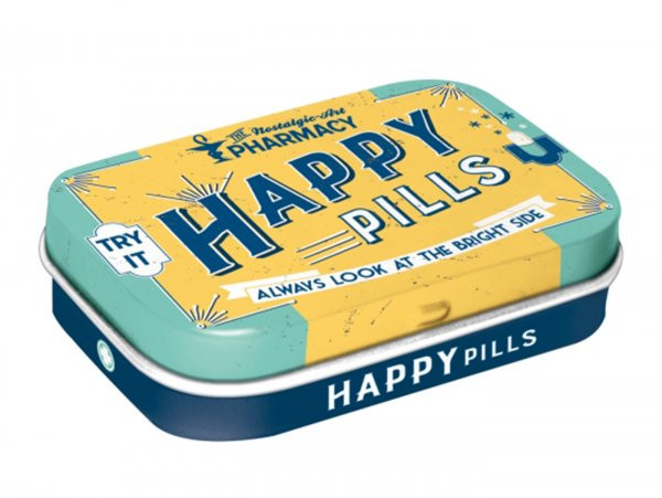 Pillendose -nostalgic Art- "happy Pills" - 4x6x2cm