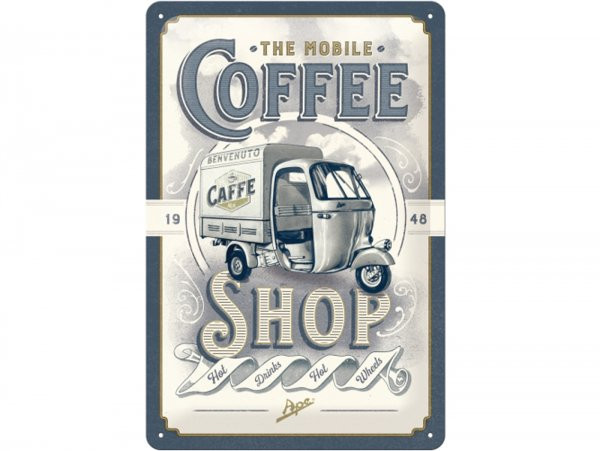 Reklameschild -nostalgic Art- Ape "the Mobile Coffee-shop", 20x30cm
