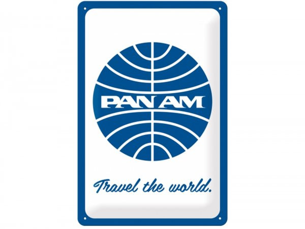 Reklameschild -nostalgic Art- "pan Op - Travel The World Logo White", 20x30cm