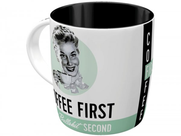 Tasse - Kaffeebecher -Nostalgic Art- "Coffee First", Ø=85mm x 90mm, 340ml