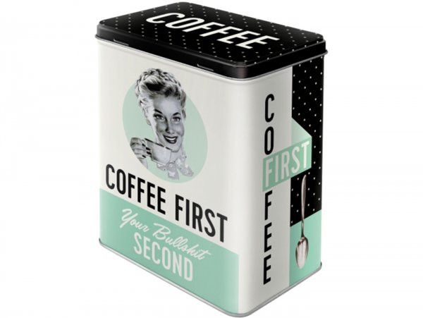 Teedose -nostalgic Art- "coffee First", 10 X 14 X 20cm
