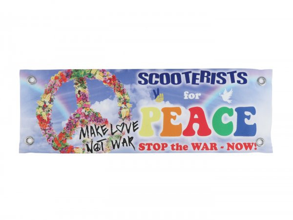 Leg Shield Banner Scooterists For Peace Ukraine Make Love Not War  60 X 20 Cm