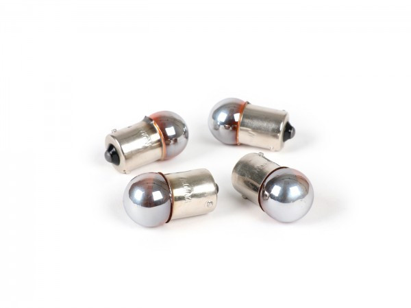 Light Bulbs Ba15s (straight Pins)  12v 10w  Set Of 4  Orange Silver