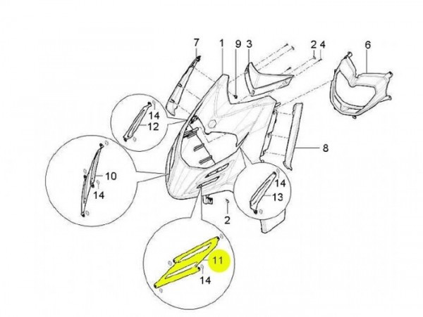 Cover For Lower Legshield Louvre Lhs Piaggio