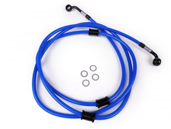 Remleiding Achter Voor Bremstang Brembo P32g, P34g, Frando Spiegler Leitung: Rvs (blauw), Fitting: Aluminium (zwart)