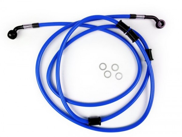 Remleiding achter voor BremsTang Brembo P32g, P34g, Frando spiegler Leitung: RVS (blauw), Fitting: Aluminium (zwart)