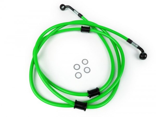 Remleiding Achter Voor Bremstang Brembo P32g, P34g, Frando Spiegler Leitung: Rvs (groen), Fitting: Aluminium (zwart)