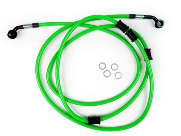 Remleiding achter voor BremsTang Brembo P32g, P34g, Frando spiegler Leitung: RVS (groen), Fitting: Aluminium (zwart)