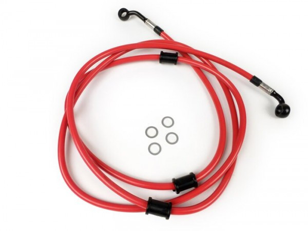 Remleiding Achter Voor Bremstang Brembo P32g, P34g, Frando Spiegler Leitung: Rvs (rood), Fitting: Aluminium (zwart)