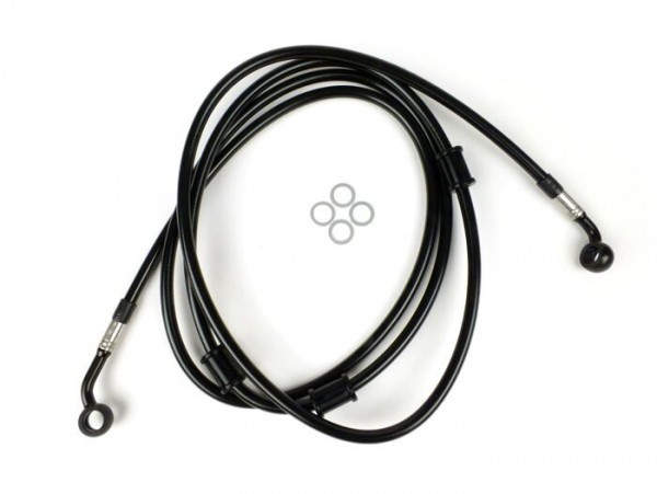 Remleiding Achter Voor Bremstang Brembo P32g, P34g, Frando Spiegler Leitung: Rvs (zwart), Fitting: Aluminium (zwart)