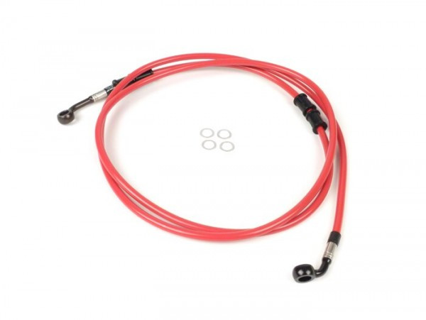 Brake Hose, Rear, For Genuine Brake Caliper Spiegler Hose: Stainless Steel (red), Fitting: Aluminium (black)