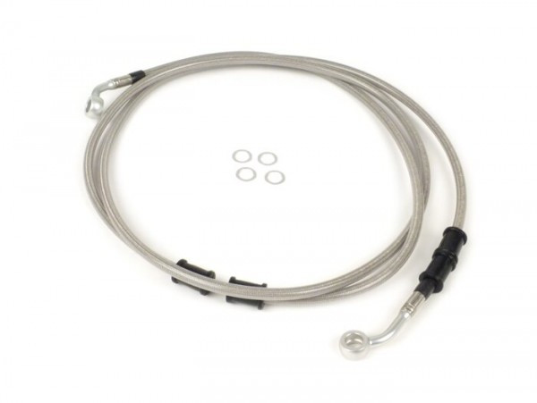 Brake Hose, Rear, For Genuine Brake Caliper Spiegler Hose: Stainless Steel (transparent), Fitting: Aluminium (silver)