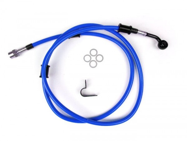 Remleiding Achter Voor Bremstang Brembo P32g, P34g, Frando Spiegler Leitung: Rvs (blauw), Fitting: Aluminium (zwart)