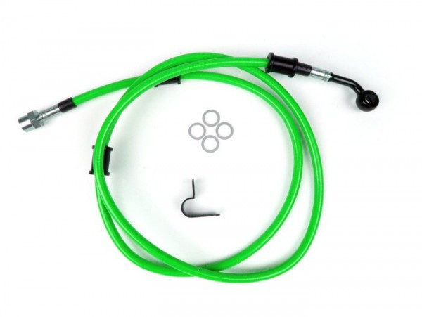 Remleiding Achter Voor Bremstang Brembo P32g, P34g, Frando Spiegler Leitung: Rvs (groen), Fitting: Aluminium (zwart)