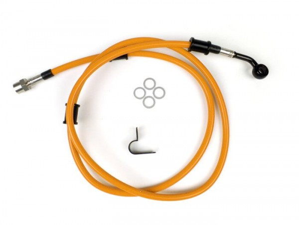 Remleiding Achter Voor Bremstang Brembo P32g, P34g, Frando Spiegler Leitung: Rvs (orange), Fitting: Aluminium (zwart)