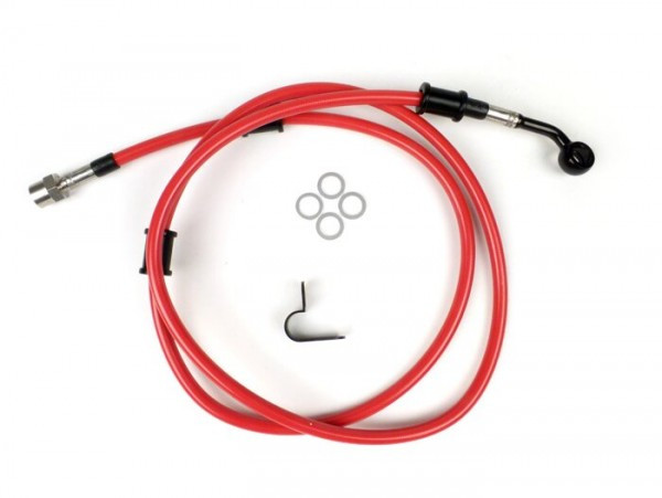 Remleiding Achter Voor Bremstang Brembo P32g, P34g, Frando Spiegler Leitung: Rvs (rood), Fitting: Aluminium (zwart)