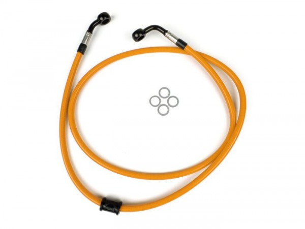 Remleiding Voorkant Voor Bremstang Brembo P4 30/34 Spiegler Leitung: Rvs (orange), Fitting: Aluminium (zwart)