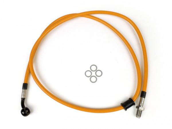 Remleiding Voorkant Voor Bremstang Brembo P4 30/34 Spiegler Leitung: Rvs (orange), Fitting: Aluminium (zwart)