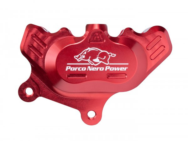 Brake Caliper, Front (with TÜv Parts Certificate) Porco Nero Power 2.0 Cnc By Spiegler 4piston, Ø=25/29mm  Red Anodised