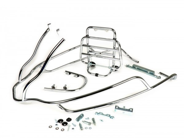 Set Of Bumper, Rear Crash Bar And Front Folding Luggage Rack Piaggio  Chrome