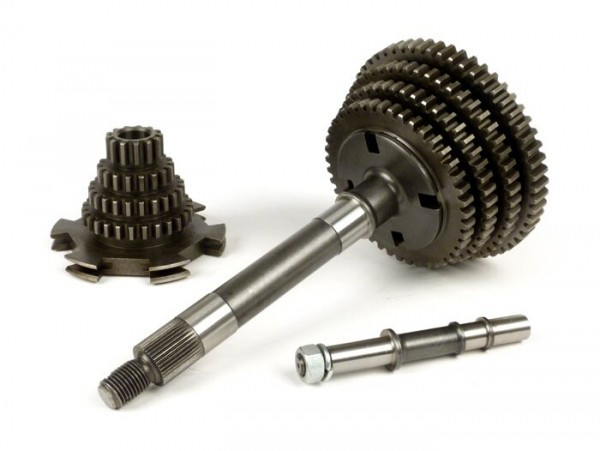 Gearbox Complete Incl. Gear Cluster, Drive Shaft With Gear Cogs 1, 2, 3, 4 Pinasco