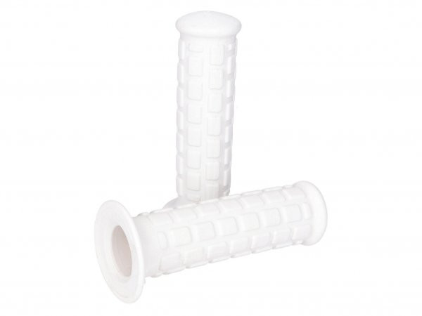 Handlebar Rubber Grip Set Short, Block Design White For Automatic Moped (22, 24mm)
