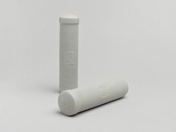 Pair Of Grips Vespa Vintage Rod Models Ariete Ø=24mm L=125mm, Piaggio Rectangular Logo  Grey