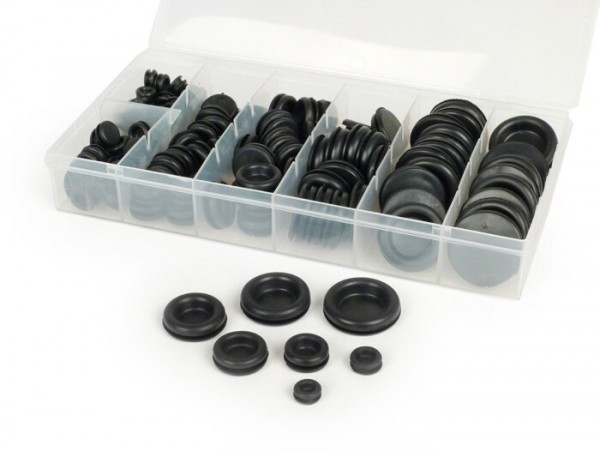 Gummistopfen-set (sortiment) Frame -universeel, Gesloten (type Blinde Schroef) 140-delig- Zwart - Ø=7,0-9,5-12,0-15,8-19,0-22,0-25,4mm