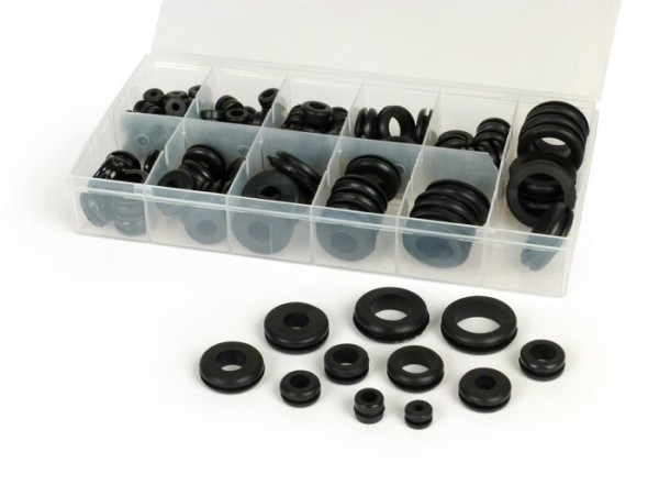 Gummistopfen-set (sortiment) Frame -universeel, Open (type Kabeldurchführung) 128-delig - Zwart - Ø=6-24mm