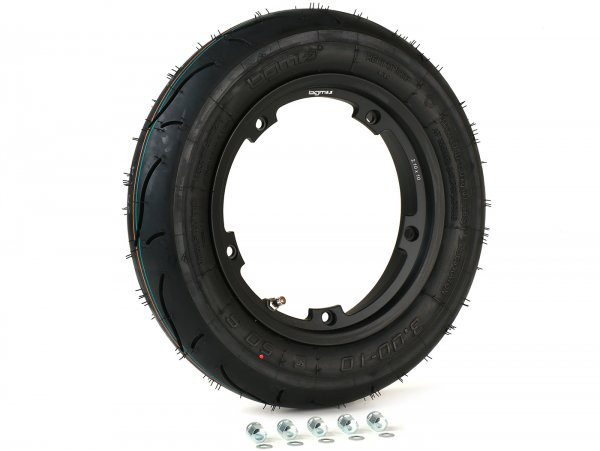 Wheel Assembly (tyre Mounted On Rim Ready To Drive) BGM Sport, Tubeless, Vespa 3.00  10 Inch Tl 50s (reinforced)  Wheel Rim 2.1010  Black