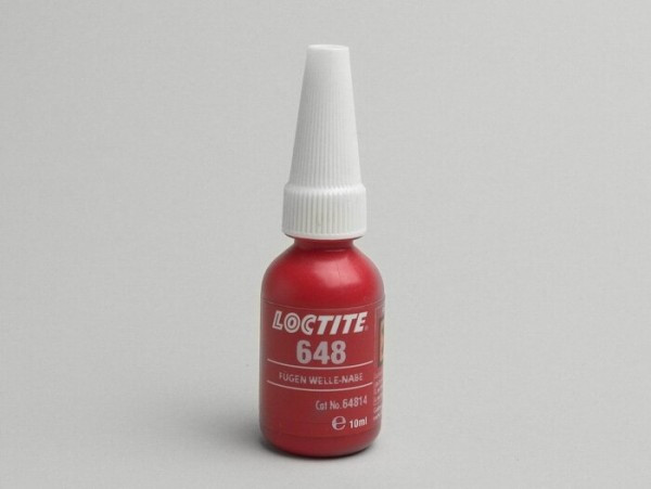 Konstruktionskleber -LOCTITE 648 Fügen-Welle-Nabe voor passive Oppervlakken- hochfest, öltolerant, hitzebeständig van 200°C- 10ml - toegepast als Kleber voor Staal in Verbindung met RVS of geanodiseerden Oppervlakken