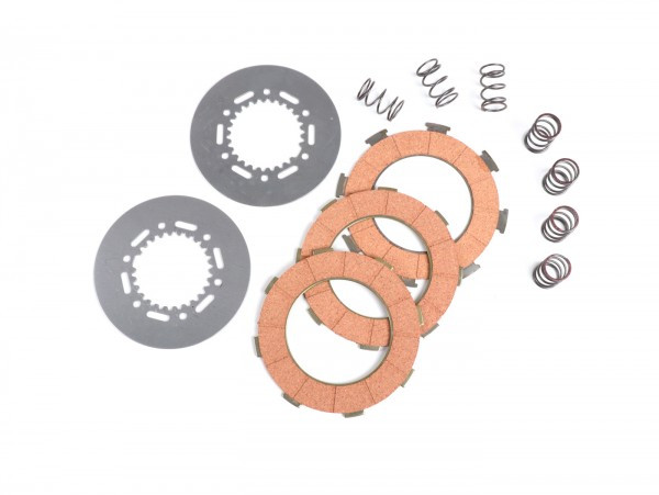 Clutch Friction Plate Set BGM Original Type 7 Springs (vespa Rally200, Px200, T5 125cc) 3 Plates Premium Quality (incl. Springs And Steel Plates)