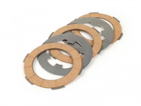 Clutch Friction Plate Set Incl. Steel Plates BGM Original Vespa Smallframe V50, V90, Ss50, Ss90, Pv125, Et3, Pk50, Pk80, Pk50 S, Pk80 S, Pk125 S, Pk50 Xl, Pk125 Xl, Ets, Pk50 Hp, Pk50 Ss  3 Friction Plates