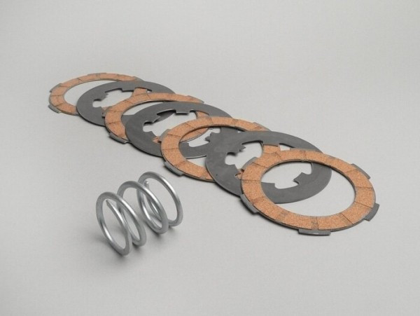 Clutch Friction Plate Set Vespa Smallframe V50, V90, Ss50, Ss90, Pv125, Et3, Pk50, Pk80, Pk50 S, Pk80 S, Pk125 S, Pk50 Xl, Pk125 Xl, Ets, Pk50 Hp, Pk50 Ss  4 Plates (incl. Spring And Steel Plates)
