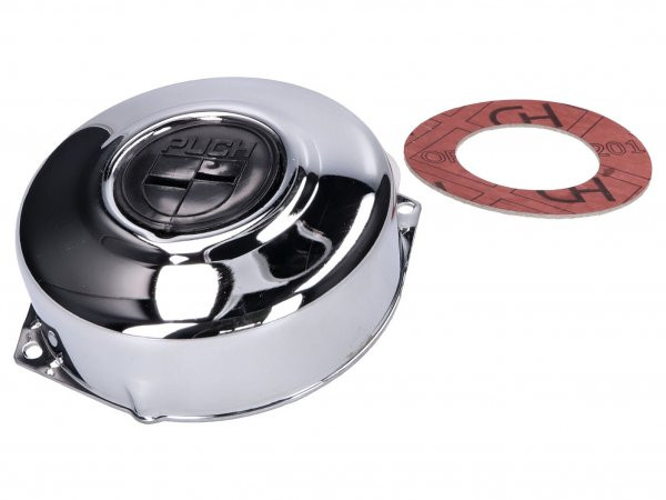 Engine Ignition Cover / Alternator Cover Chromed, Black Puch Logo 101 Octane