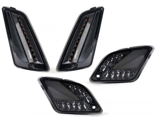 Indicator Set Front + Rear Moto Nostra (2019-2022) Dynamic Led Sequential Light, Front With Day Time Running Light And Rear With Position Light (emark) Vespa Gts 125300 Hpe (2019-2022)  Smoked