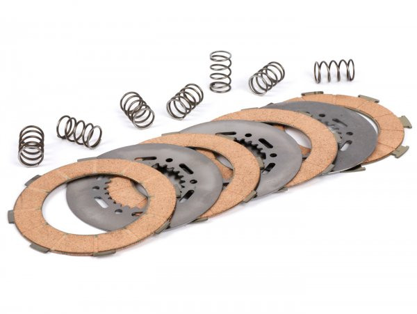 Clutch Friction Plate Set Polini Vespa Type 7 Springs (rally200, Px200, T5 125cc) 4 Friction Plates (incl. Springs And Steel Plates)