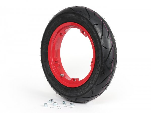 Wheel Assembly (tyre Mounted On Rim Ready To Drive) Heidenau K80sr, Tubeless, Vespa Smallframe V50, Pv, Et3, Pk 3.00  10 Inch Tl 50m (reinforced)  Wheel Assemblyrim BGM Pro 2.1010 Aluminium Red