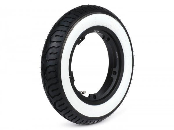 Wheel Assembly (tyre Mounted On Rim Ready To Drive) Mitas Mc12 White Wall, Tubeless, Vespa Smallframe V50, Pv, Et3, Pk 3.00  10 Inch Tl 42j  Wheel Assemblyrim BGM Pro 2.1010 Aluminium Black