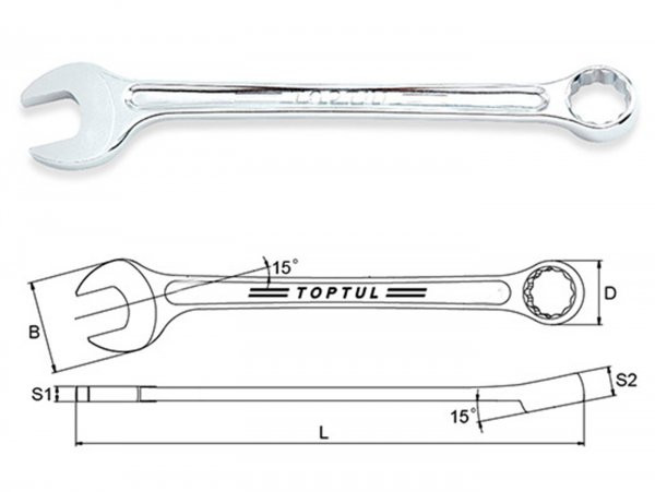 Spanner, 15° Offset Combination Openended Ring Wrench Set Toptul Hiperformance 14mm