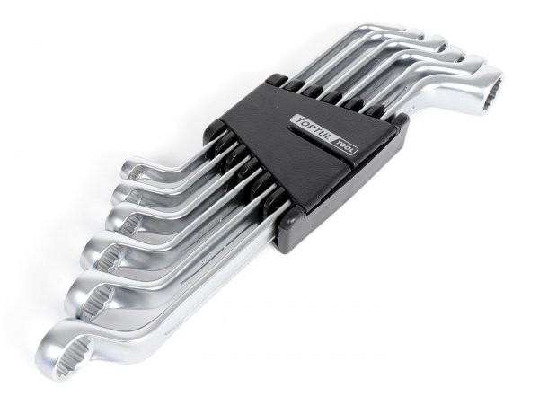 Spanners, 75° Offset Double Ring Wrench Set Toptul, 6 Pieces