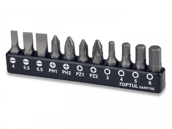 Screwdriver, 1/4" Hexagon Bit Set Toptul, 11 Pieces