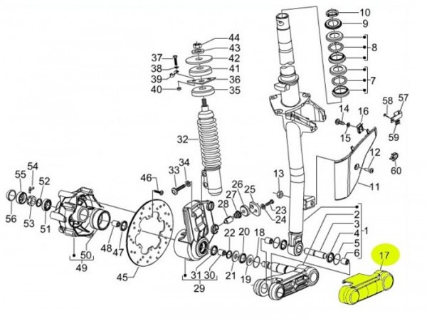 Afdekking swingarm  piaggio, recht Swingas   (Vespa Modern)