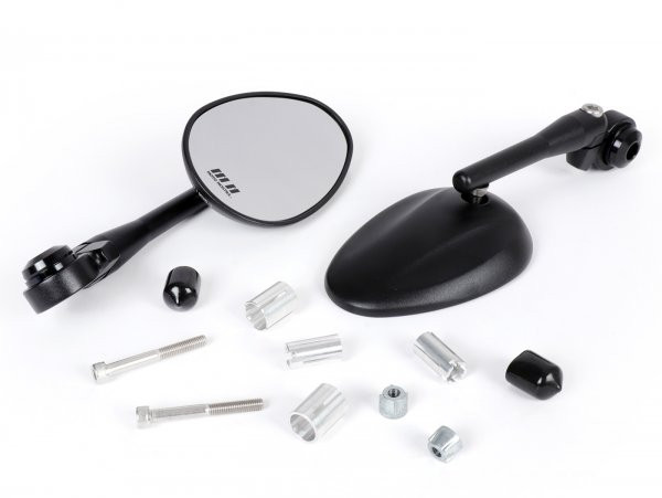 Pair Of Mirrors Moto Nostra 1405, Aluminium Cnc, Oval, Handlebar Ends Matt Black